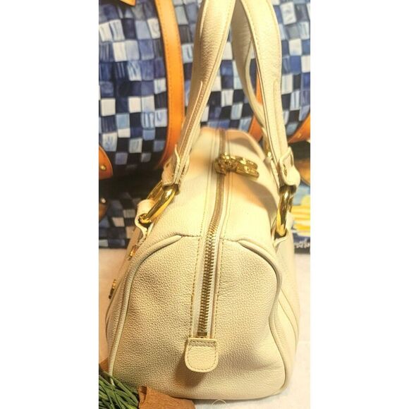 MCM - Creamy White Pebbled Leather Mini Boston w/ Gold Hardware - Picture 4 of 12
